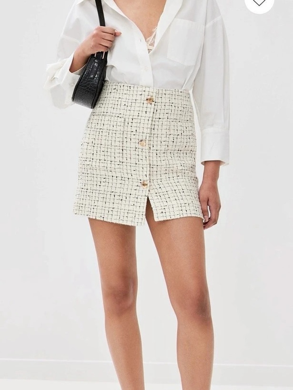 NWT ANINE BING Mateo Skirt Tweed Mini Skirt in Cream & Black